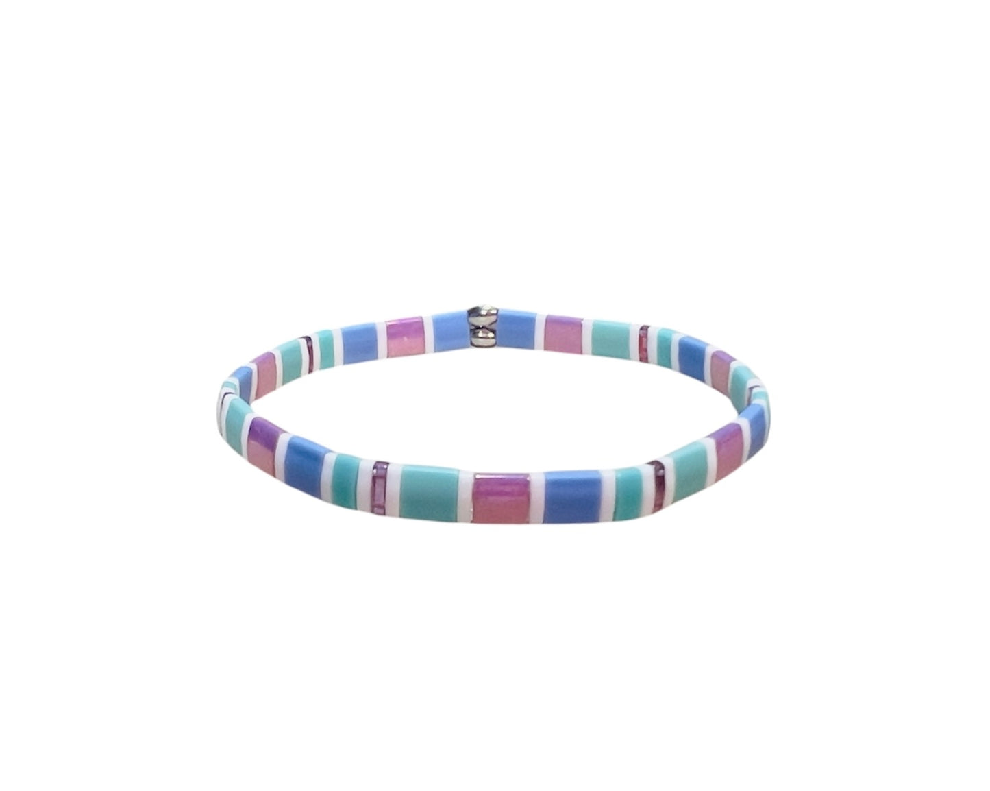 Beach Towel III Lavender Blue Teal Purple White Stretch Tila Bracelet