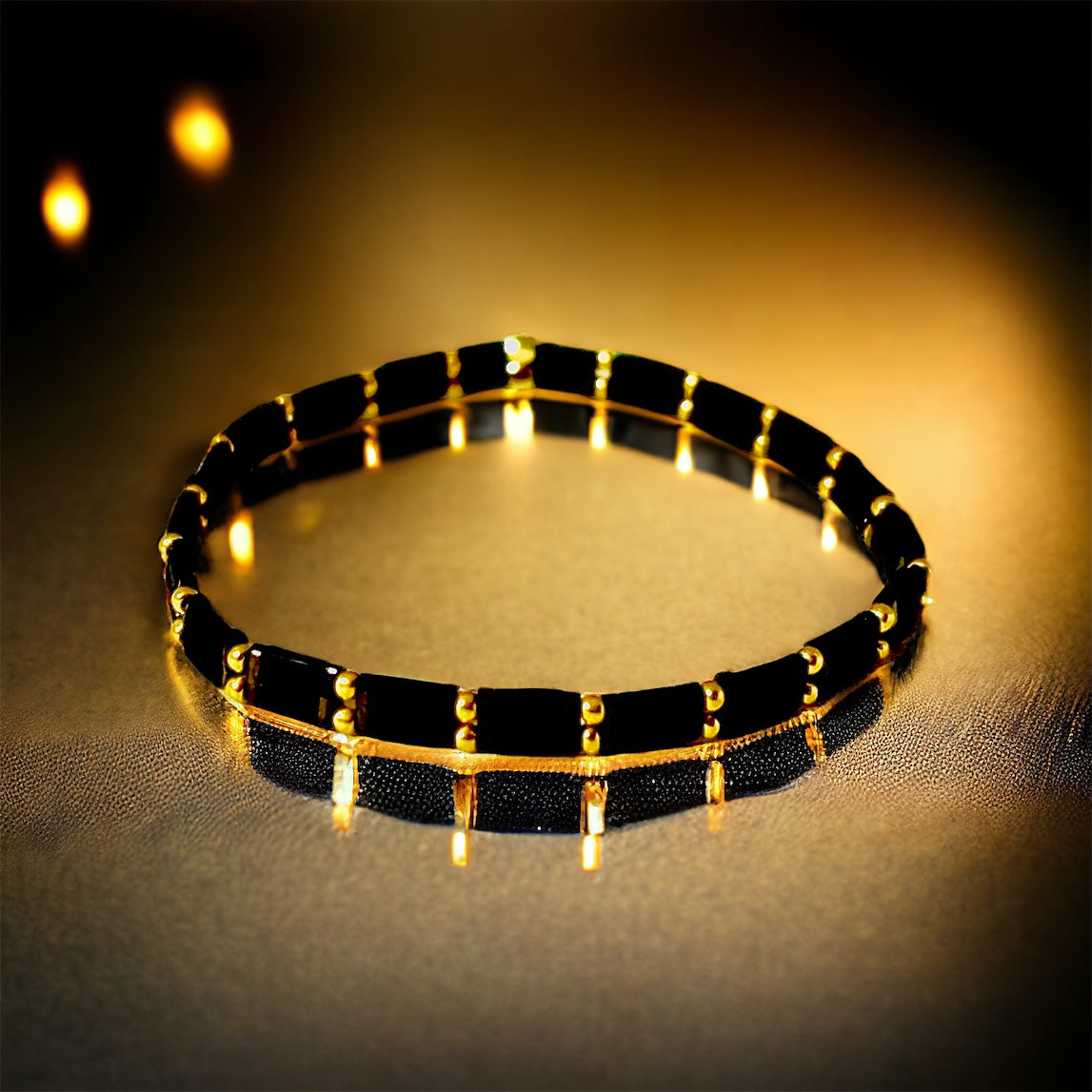 Gold Studded Black Tila Bracelet
