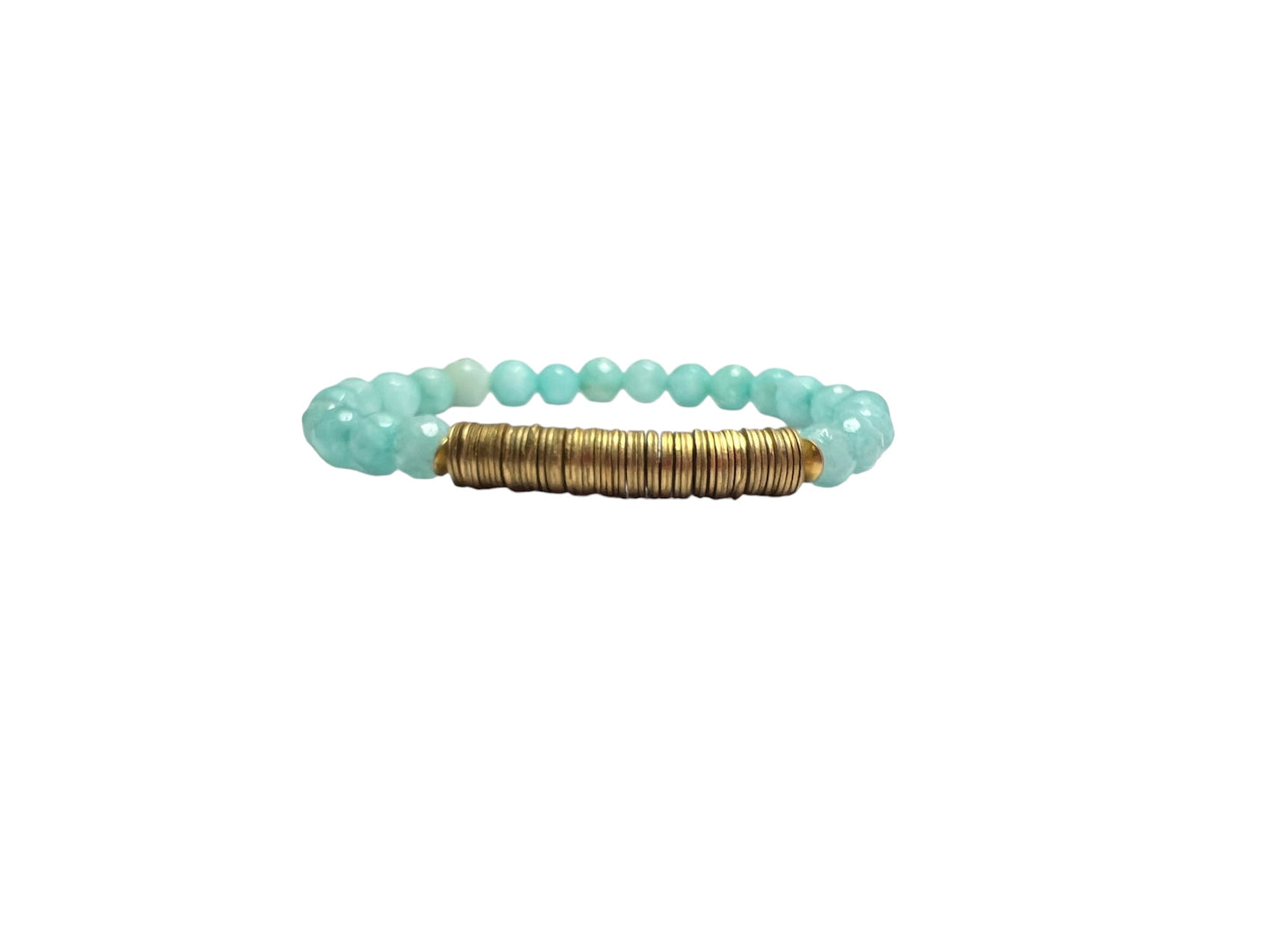 Sea Mist Glow Amazonite Gemstone Gold Crisp Stretch Bracelet