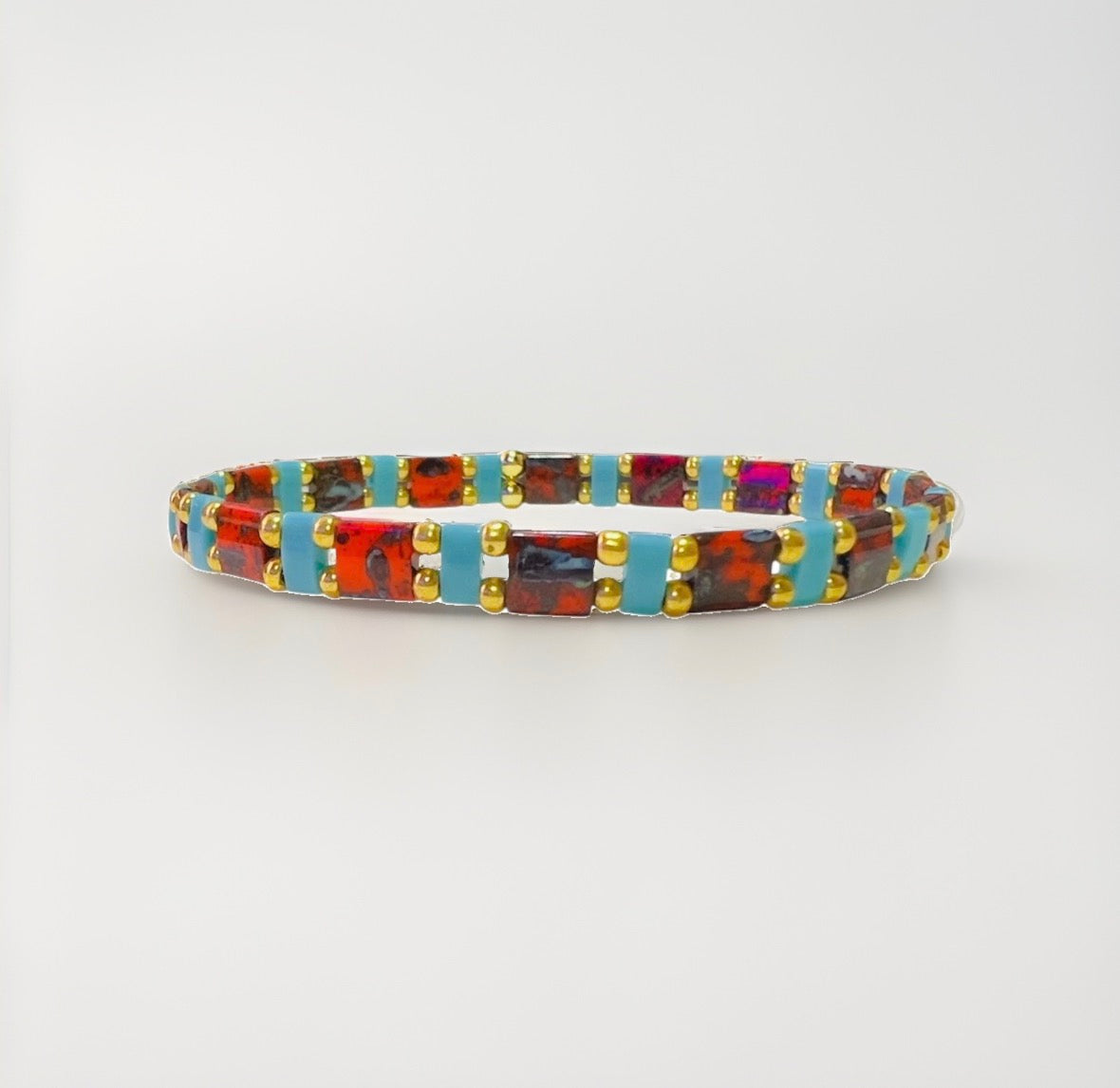 Desert Tide Orange Picasso Turquoise Tila Stretch Bracelet