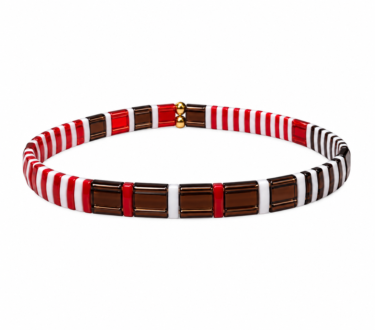 Retro Ribbon Red White Brown Striped Stretch Tila Bracelet