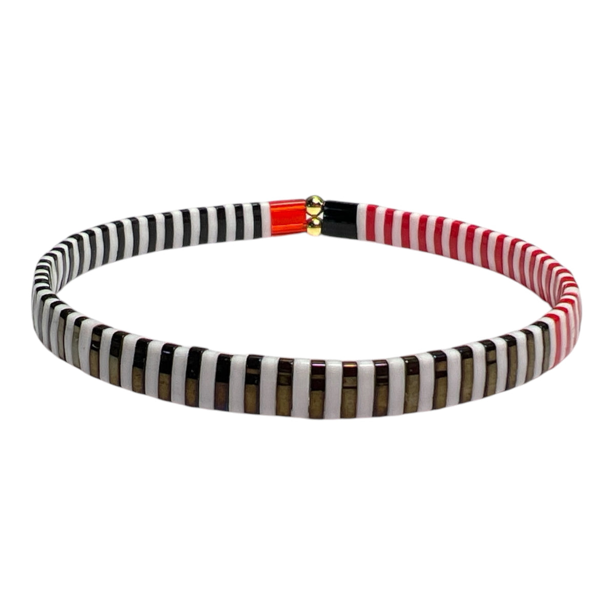 Mod Striped Black Brown White Stretch Tila Bracelet