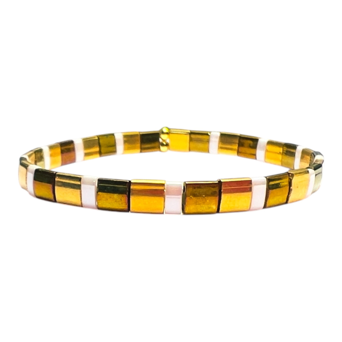 Golden Glow Gold Bronze White Stretch Tila Bracelet