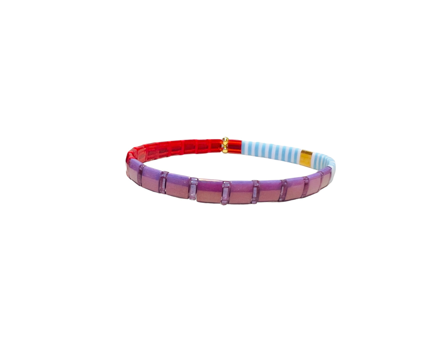 Beach Towel II Red Purple Blue White & Gold Stretch Tila Bracelet