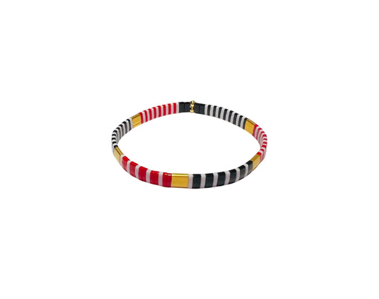 Monaco Stripe Red, Black & White Striped Stretch Tila Bracelet