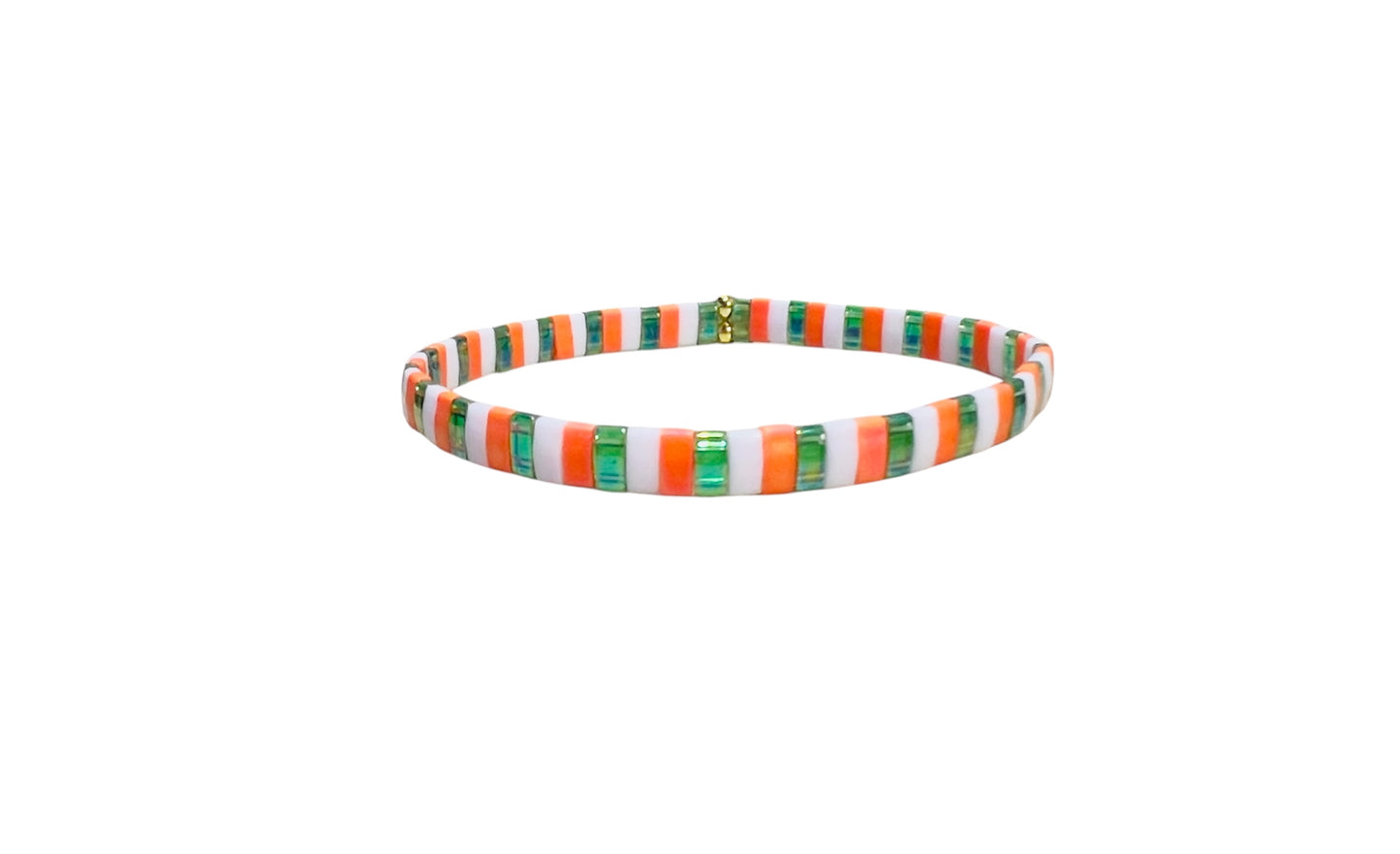 Lime & Clementine Green Orange White Stretch Tila Bracelet