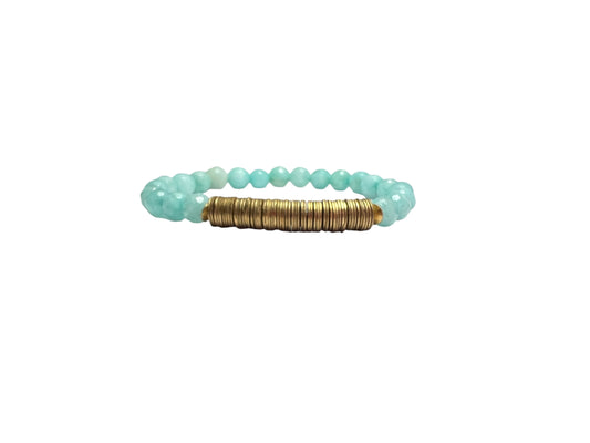 Sea Mist Glow Amazonite Gemstone Gold Crisp Stretch Bracelet