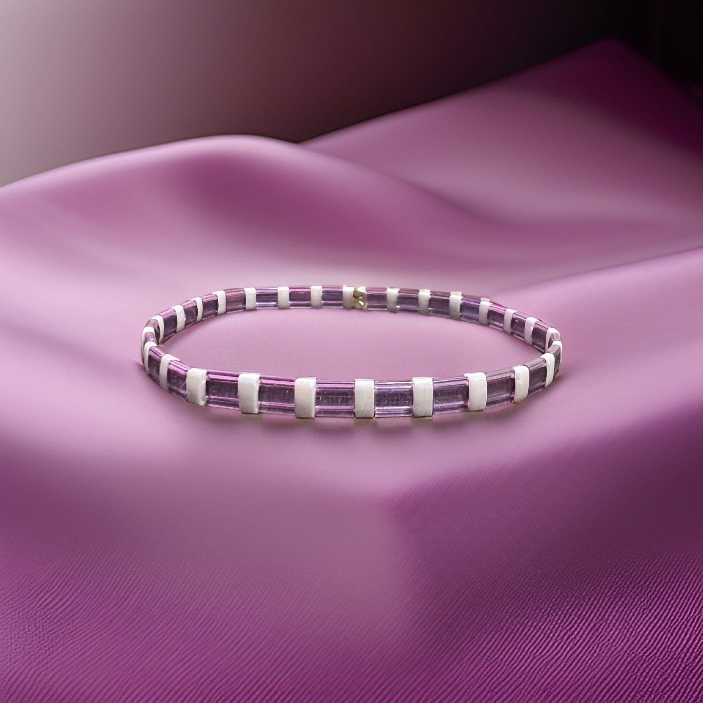 Violet Stripes Tila Bead Stretch Bracelet - girlinpinkskirt shop