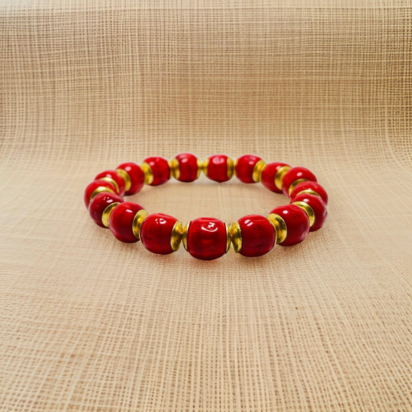 Rich Red Cherries Stretch Bracelet - girlinpinkskirt shop