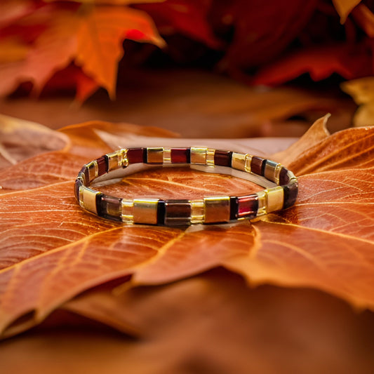 Autumn Leaves Stretch Tila Bracelet - girlinpinkskirt shop