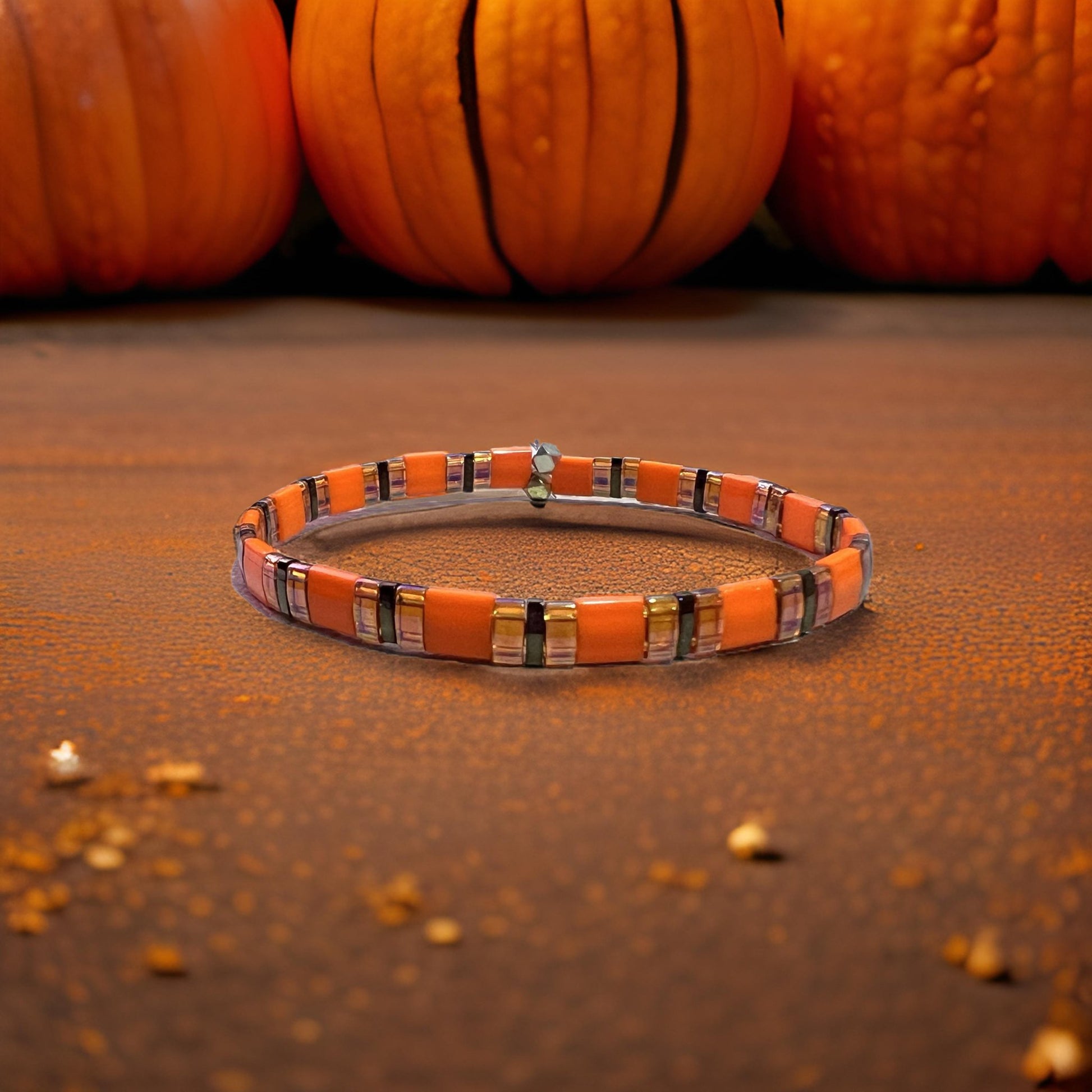 Carved Pumpkin Stretch Tila Bracelet - girlinpinkskirt shop