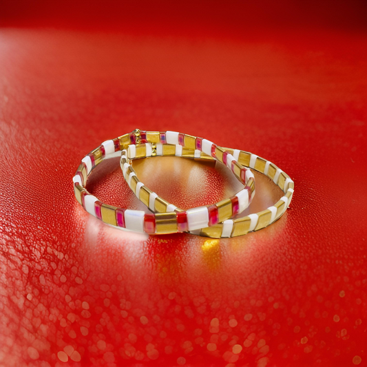 Red and Gold Fever Tila Bracelet Duo